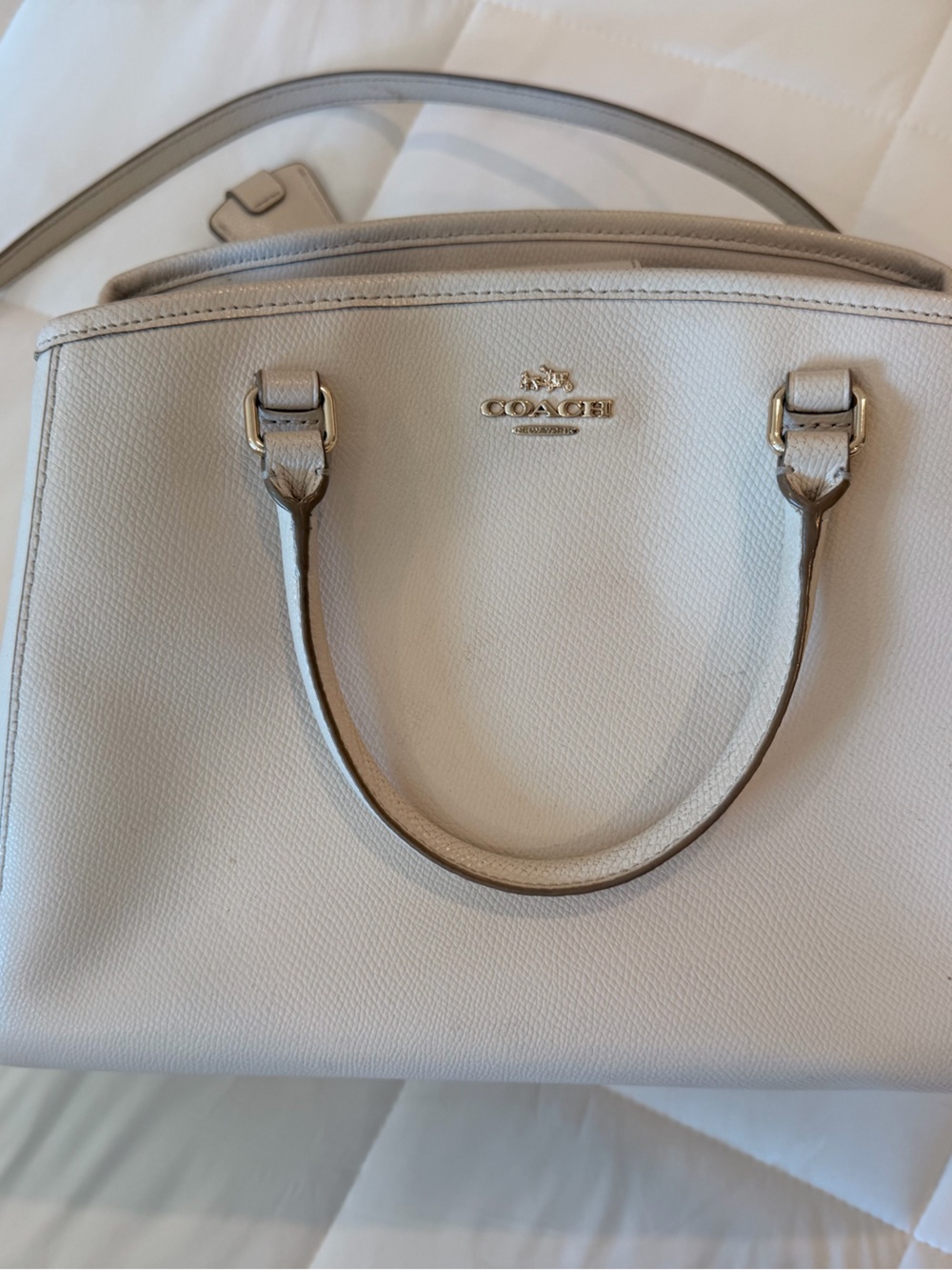 Coach Pebbled Leather Satchel in Cream with Gold Hardware